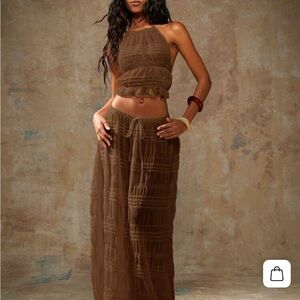Missguided Brown Crinkle Maxi Dress Set